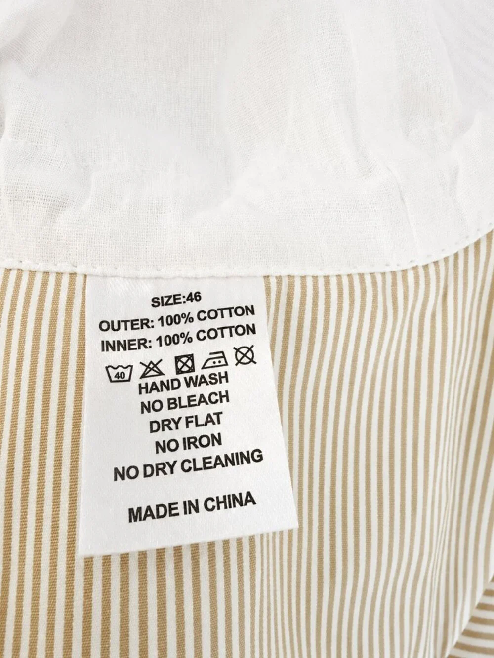 NWOT Baby Neutral Beige Striped Cotton Sun Bonnet Hat Size 48 Tie Chin Strap